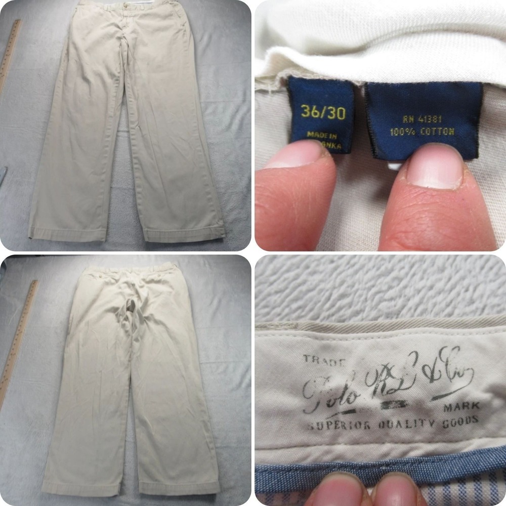 Polo Ralph Lauren Pants Mens 36x30 Beige Cotton Zip Fly Straight Leg Chino